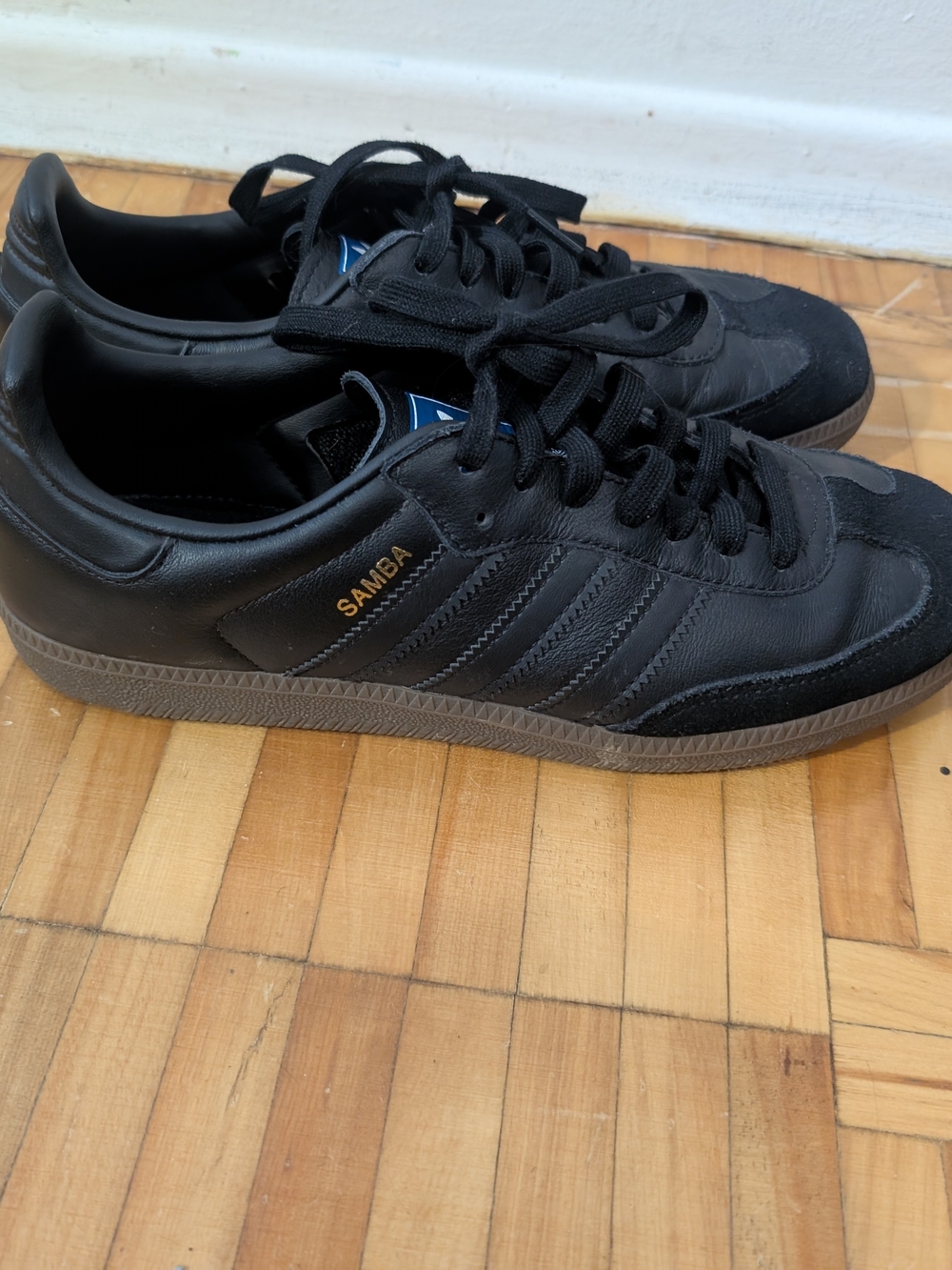 adidas Black Samba Leather Sneakers with Gold Lettering